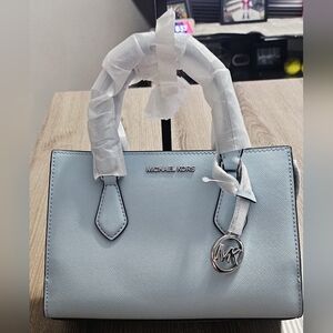 Authent. NWT Michael Kors Sheila Faux Saffiano Leather Satchel Purse Vista Blue